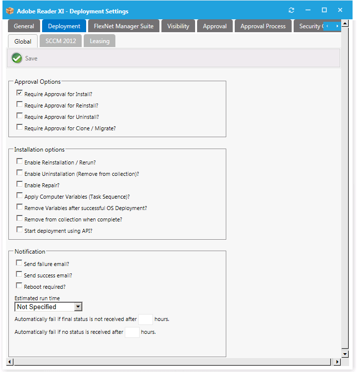 Catalog Item Properties Dialog Box / Deployment > Global Tab