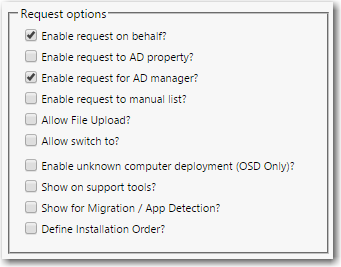 Request Options on the General > Global Tab of Catalog Item Properties Dialog Box