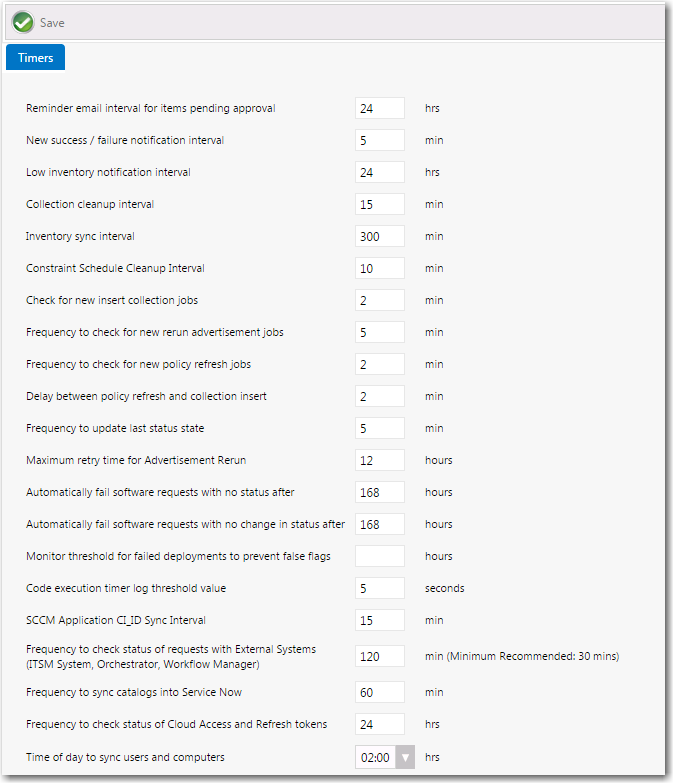 Settings View / Timers Tab